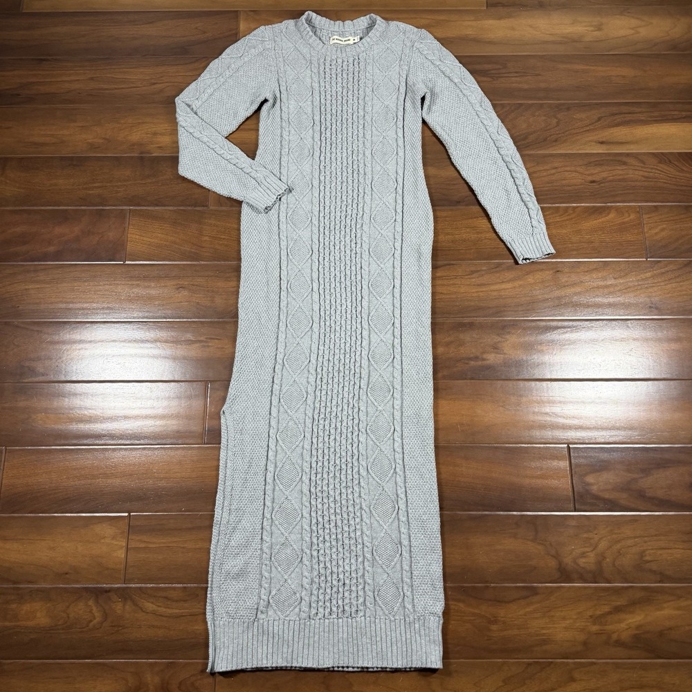 The Normal Brand Size Medium Gray Cable Knit Crew Neck Long Sleeve Sweater Dress
